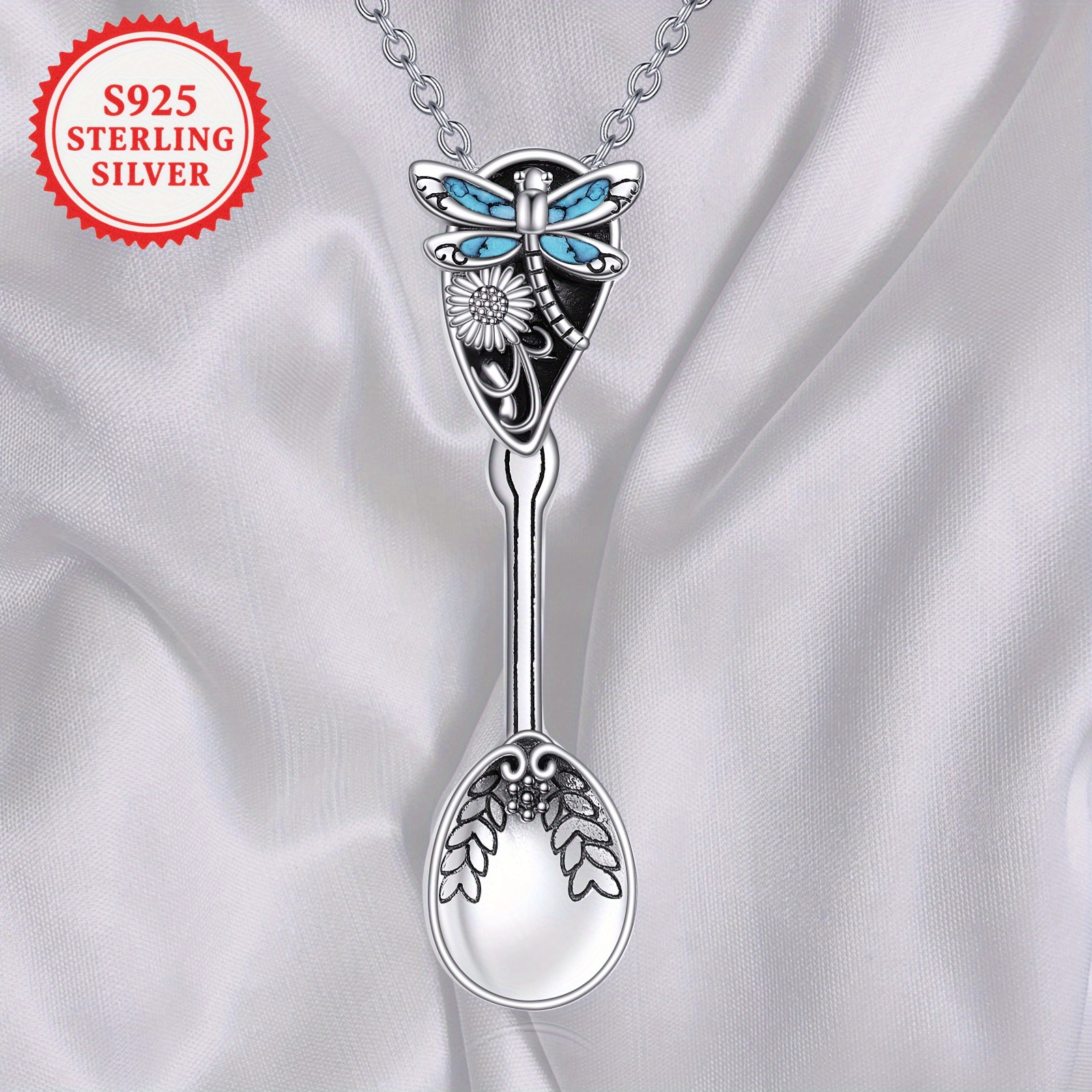 Dragonfly Flower Spoon Necklace Sterling Silver Teaspoon Pendant